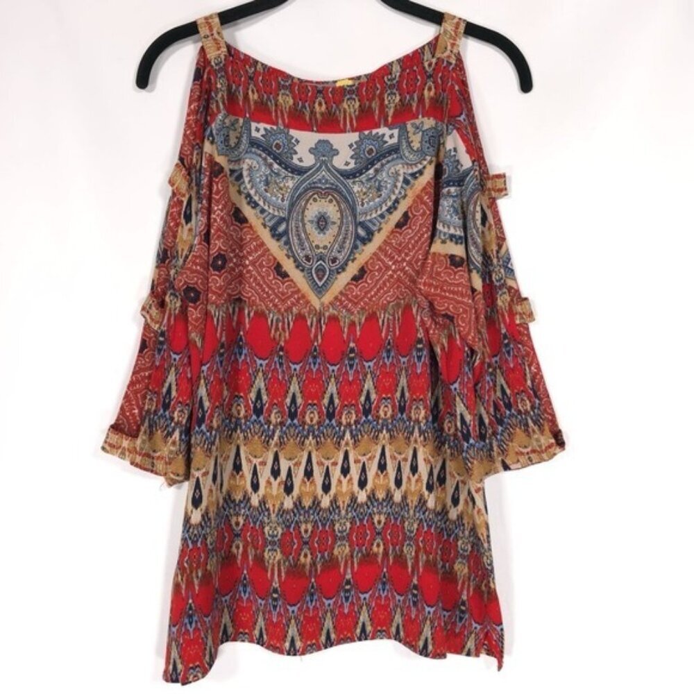 FIGUEROA & FLOWER Anthropologie Cold Shoulder Straps‎ Top Patterned MEDIUM
